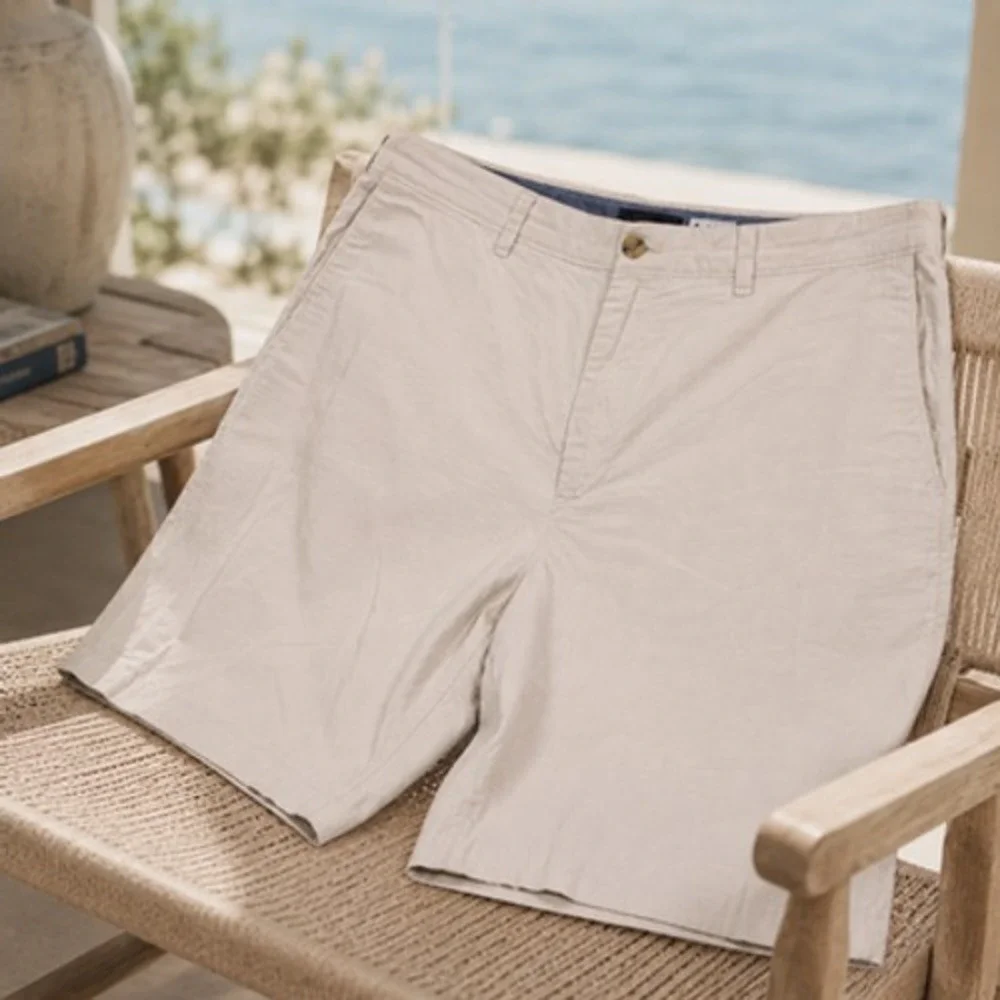 Banana Republic Aiden Shorts Mens 38 Beige Linen Cotton Chino 10 Inseam